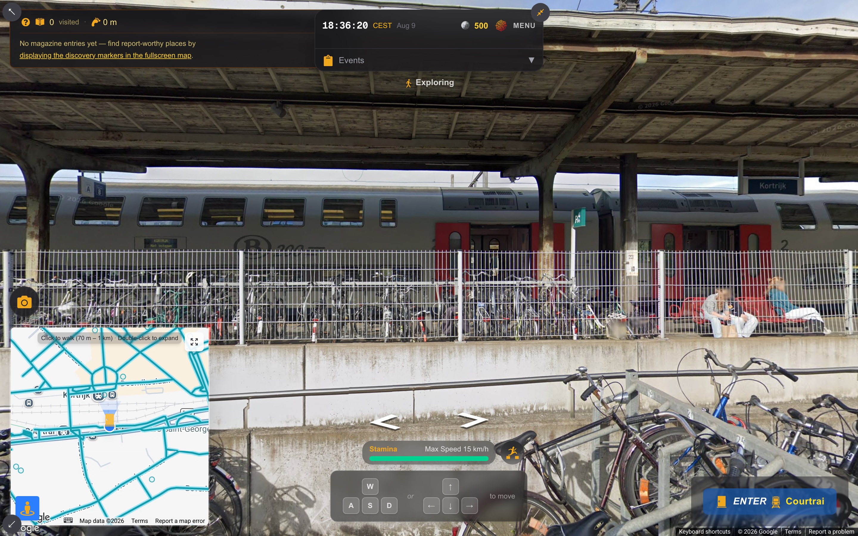 The realtime HUD: the game clock reading actual wall time, with no speed-up controls anywhere on it.